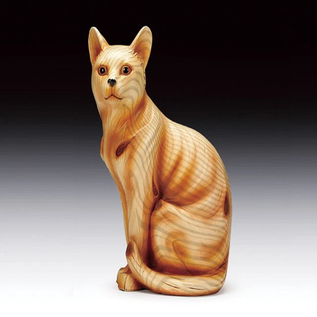 Estatuilla de gato tallado en madera marrón de 8,5 pulgadas