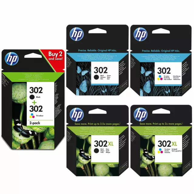 Genuine HP 302 / 302XL Black & Colour Ink Cartridges For Deskjet 1110 Lot
