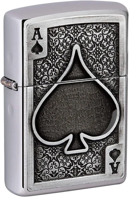 Accendino Antivento Zippo 49637 Asso Spade Uomo Metal Argento