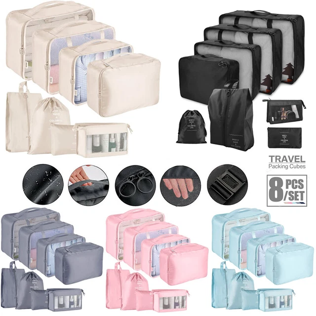 8Pcs Packing Cubes Luggage Storage Organiser Travel Compression Suitcase Bag UK!