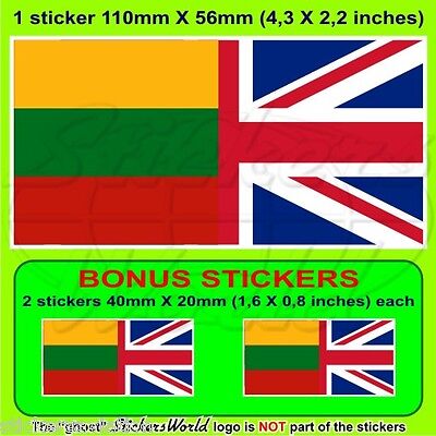 LITHUANIA-UK Flag, Lithuanian-United Kingdom Union Jack 110mm Sticker x1+2 BONUS