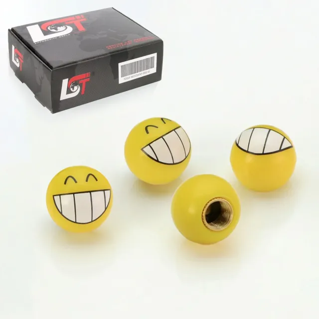 4x Ventilkappen Aluminium Ventil Emoji Smiley Grins Gelb für AUDI A3 A5 A7 A8