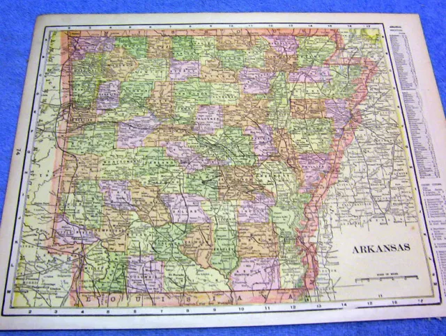 Antique Map Of Arkansas W/ Railroads, Bayous, Gibbin's Landing, Red Store