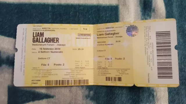 Liam Gallagher biglietto ticket Milano Mediolanum forum 16/02/2020