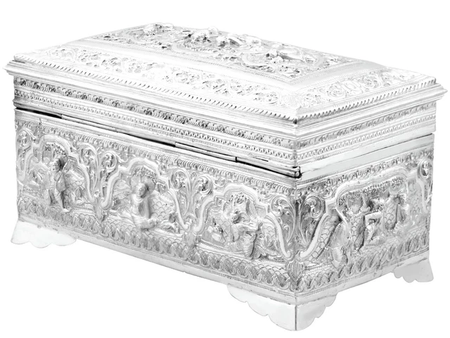 Antique Burmese Silver Box Circa 1890 5
