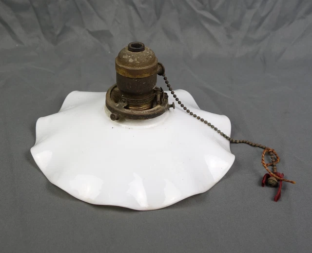Antique 1920's Scalloped Milk Glass French Flower Pendant Light