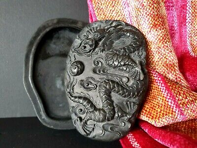 Old Chinese Carved Dragon Calligraphy Ink Stone …beautiful collection piece