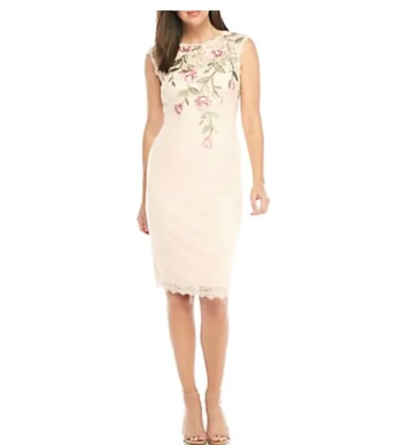 Adrianna Papell Petal Embroidered Lace Fit & Flare Dress Sz 2