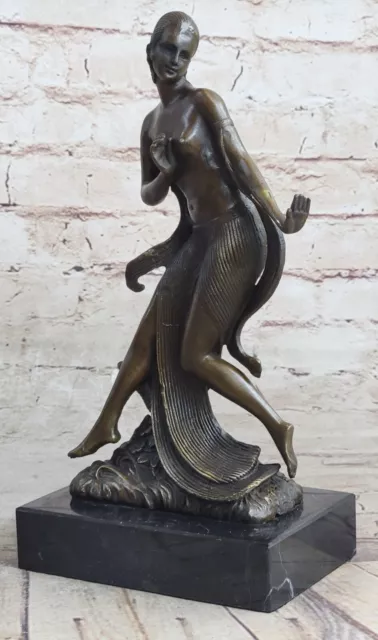 Art Déco / Nouveau Fonte Chair Femelle Danseuse Bronze Sculpture Marbre Base