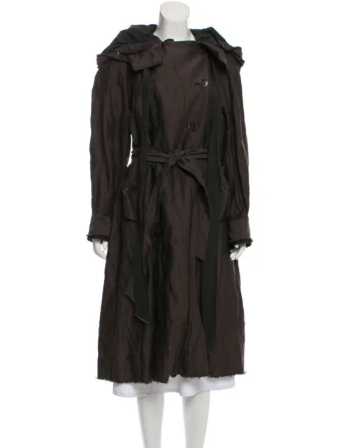 DONNA KARAN BROWN Coat Trench Hooded Double Breast Belt $349.58 - PicClick