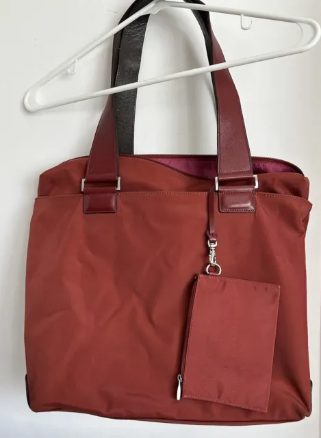Tumi Red Travel Tote Bag Business Laptop Satchel Nylon Leather Handles 15" X 17"