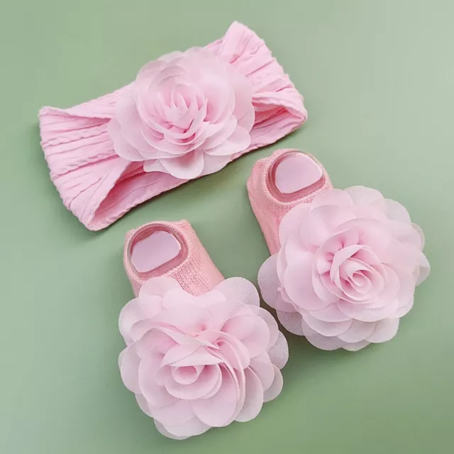 3Pcs/Set Lace Flower Cap Socks Set Elasitc Hair Bands Headbands Socks Set  Baby