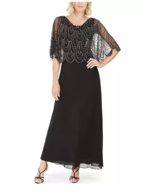 JKara Womens Black Drapey Maxi Formal Evening Dress Size 8 NWT $298