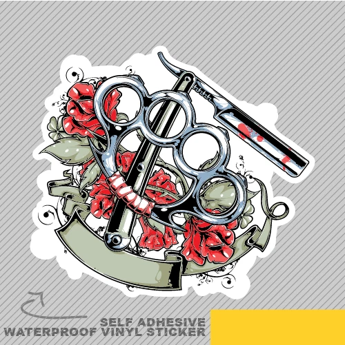 BRASS KNUCKLES STRAIGHT Razor Vinyl Sticker Decal Window Car Van Bike