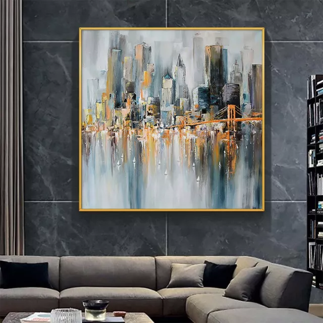 Wall Decor Modern Architecture Handmade Oil Painting Abstract City Landscape B