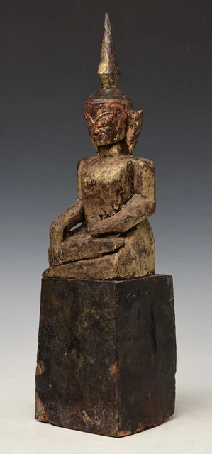 18th Century, Shan, Antique Tai Lue Burmese Wooden Seated Buddha 6