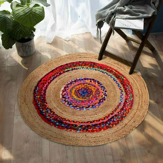 Tapis rond en jute naturel et coton réversible tapis de sol moderne tapis...