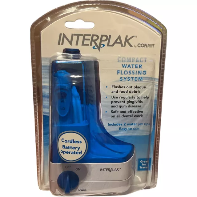 Interplak Conair Compact Water Jet Pick Flossing System Cordless Travel 2 Tips