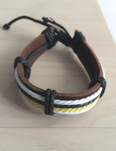 Brown Leather and  Cotton Mens Womens Bracelet Anklet Wristband
