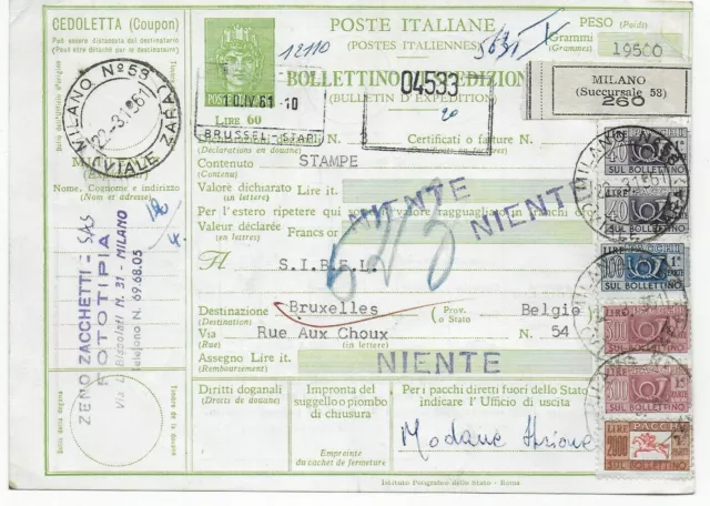 Paketkarte Milano 1931 nach Brüssel