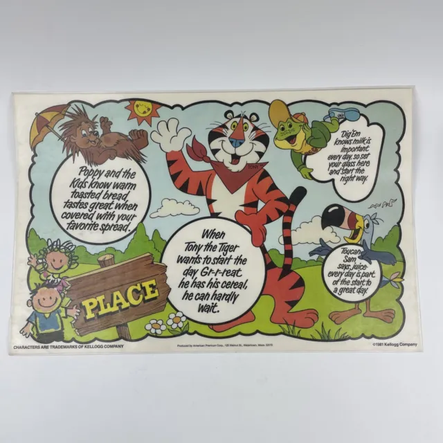 VTG 1981 Tony The Tiger Toucan Sam Dig’Em Kellogg’s Cereals USA Map Table Mat 3