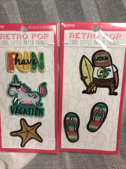 Retro Pop Iron/Sew On Patches 2 Pkgs Patches Vacation Flip Flops Unicorn Beach