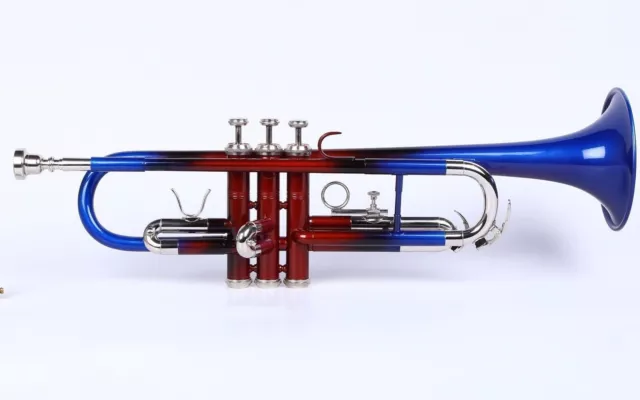 Brand New BLUE RED Finish Bb flat Trumpet With  Free HARD Case+Mouthpiece