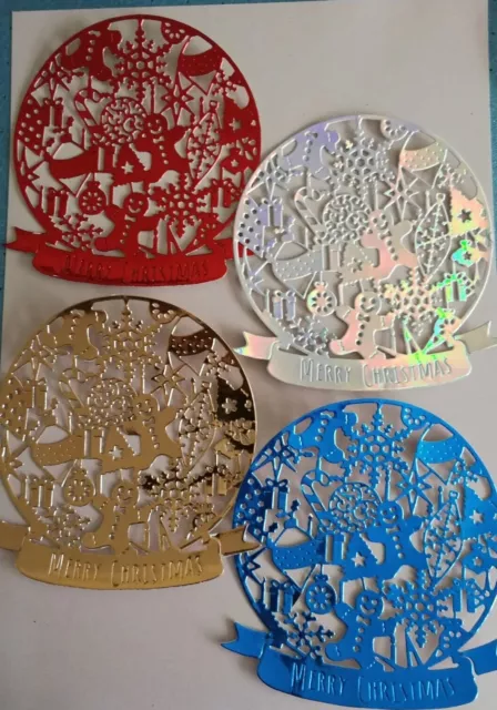 4 Frohe Weihnachten große Schneekugel Stanzschnitte/Kartenaufsätze (Set 1)