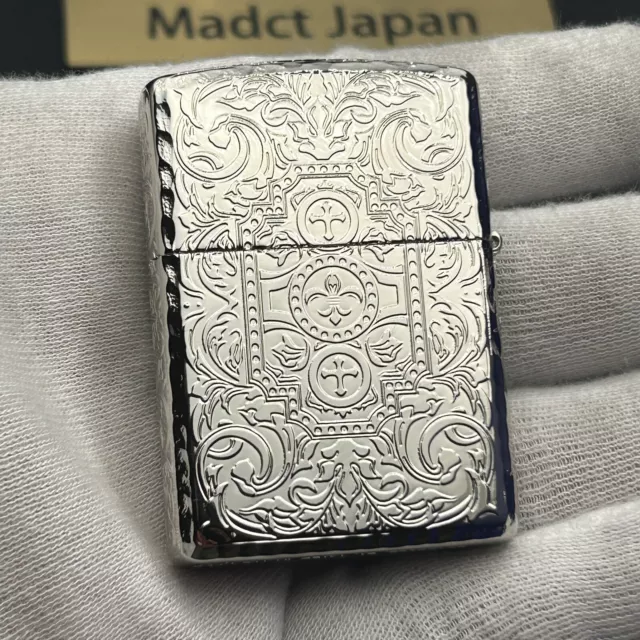 Zippo Oil Lighter Arabesque Silver Platinum Plated Armor Case Japan