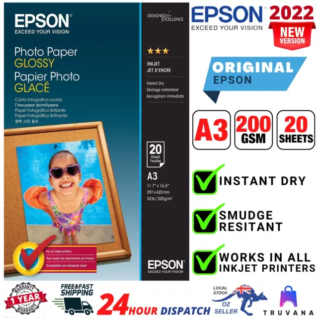 Epson Genuine S042536 A3 Glossy Photo Paper (20 Sheets) 200GSM 297mmx420mm NEW