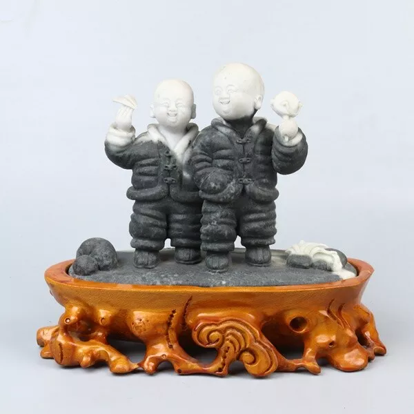 Chinese Exquisite Hand-carved children carving Dushan jade statue