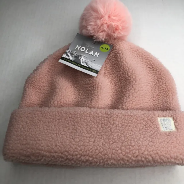 nolan NYC originals Girl’s 4-14 winter hat pink Fuzzy Pom Pom Sherpa
