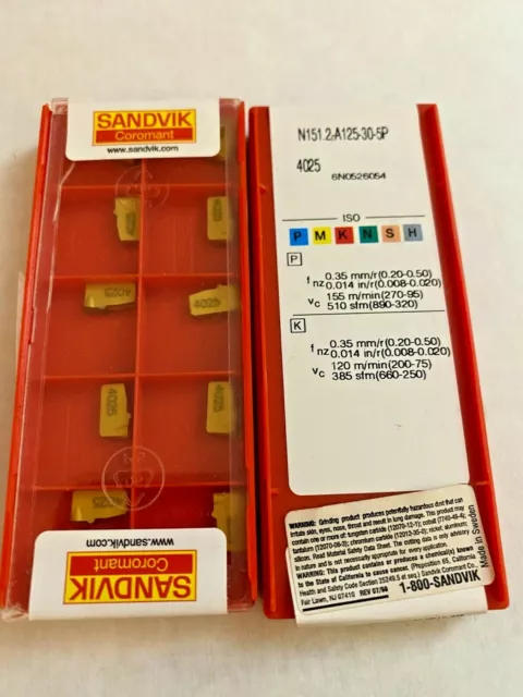 Sandvik Carbide Inserts - N151.2-A125 30 5P 4025 - Qty. 10 -  New In Box!