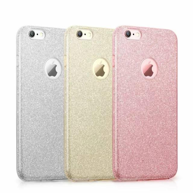 Pour iPhone 6/7/8 Plus/XR/X/11 Coque brillante Rose Paillette Silicone Élégant