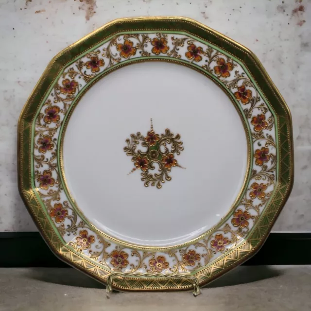 Antique RC Nippon Porcelain Hand Painted  Plate Gold Moriage Beaded Trim 8 1/2"