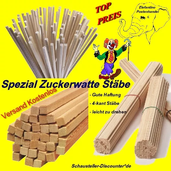 Zuckerwattestäbe - 30cm - Holzstab für Zuckerwatte - Holzstäbchen - Candy Floss