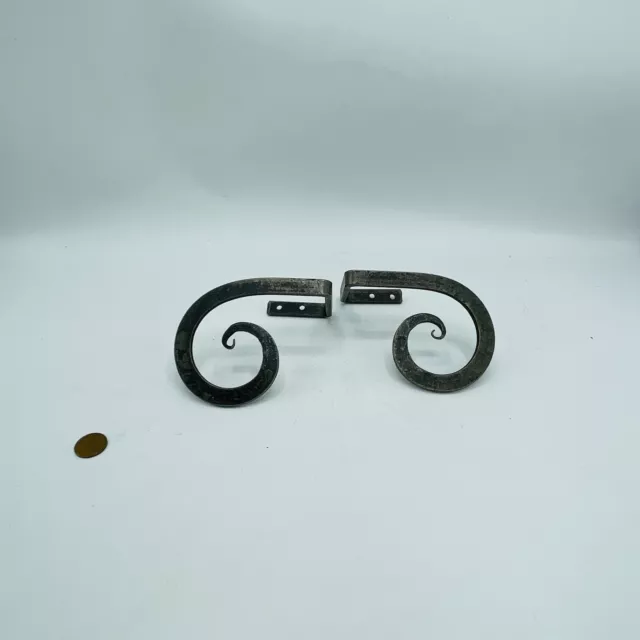 Pair Hand Forged Cast Iron Curtain Tie Backs Swirl