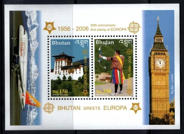 Bhutan 2006 Europa Cept 50 years europa souvenir sheet architecture , plane MNH