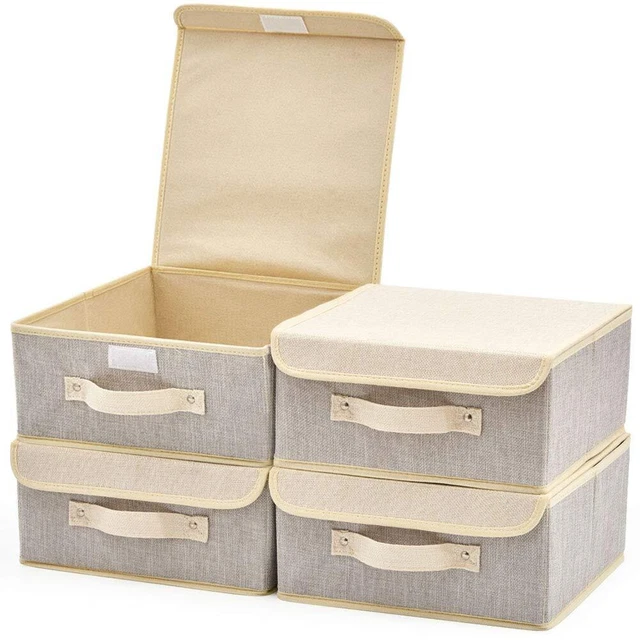 EZOWare 4-Pack Small Fabric Storage Basket Bin with Lid, Collapsible Storage Box