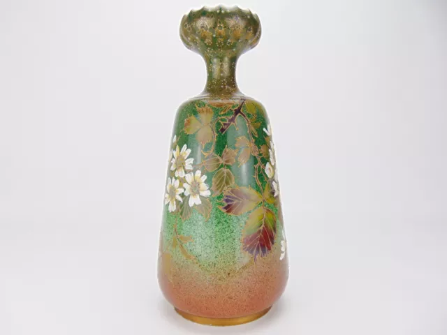Antique Carlton Ware Vase Floral Design on Green Salt Glaze W & R 30cm 3