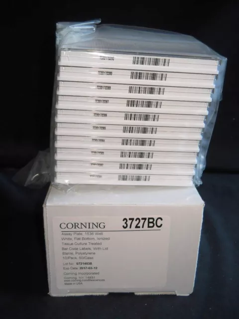 (10) Corning 1536-Well TC-Treated White Plates w/ Barcode Labels & Lids, 3727BC