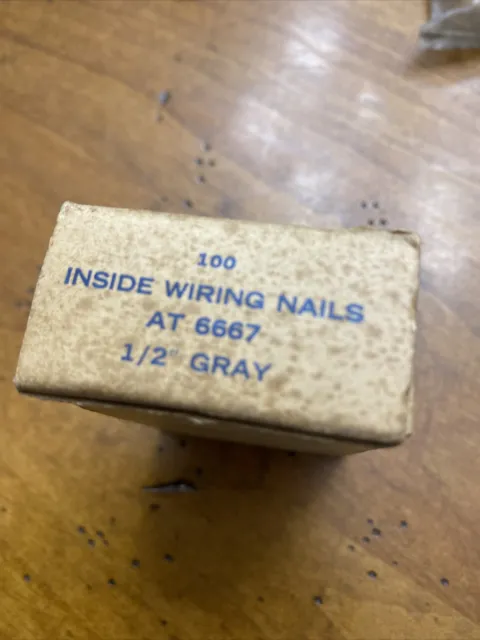 Vintage Bell System Inside Wiring Nails 1/2” AT-6667 Box of 100 Grey