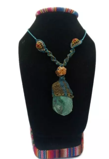 Peruvian Necklace Woven in Macrame Thread and Turquoise Natural Stone