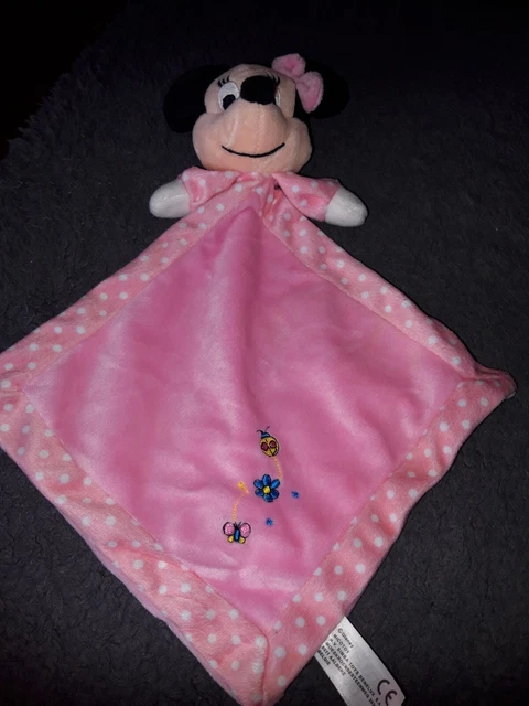 DPD/  Doudou plat nicotoy Minnie Disney  rose brodé coccinelles et fleur TTBE