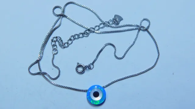 Opal Evil Eye Necklace Solid 925 Sterling Silver Chain 16"-18" Adj.