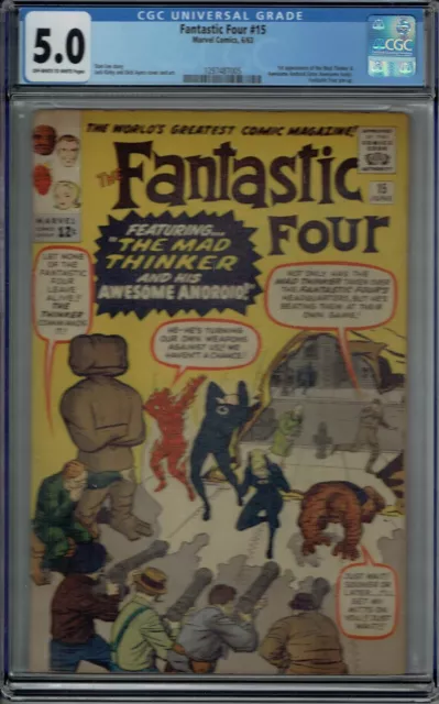 Cgc 5.0 Fantastic Four #15 1St Appearance Of The Mad Thinker Ow/W Pgs