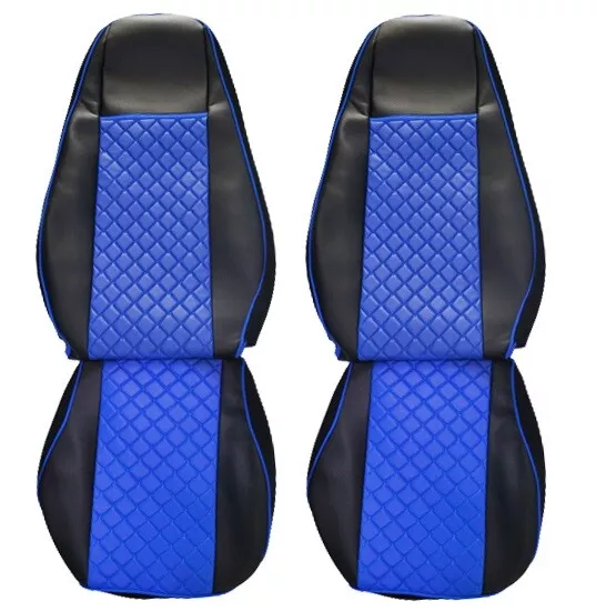 Negro Con Azul 2x Fundas de Asiento Cuero Sintético para Volvo Fh Euro