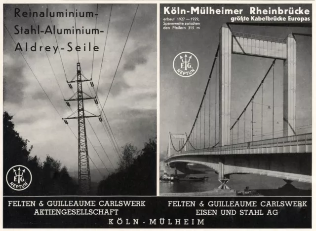 Felten & Guilleaume Carlswerk Köln Mülheim Reklame 1937 Mülheimer Rheinbrücke