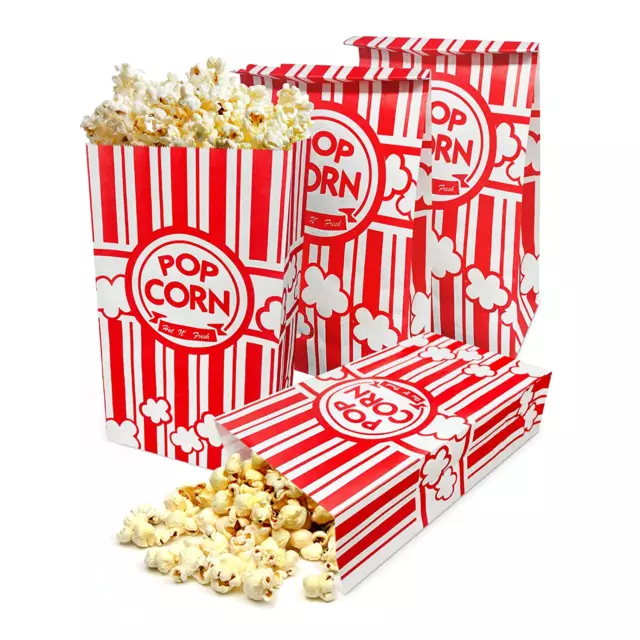 100 Pcs Flat Bottom Popcorn Bags, 2 Oz Paper Popcorn Bags for Family Movie Night