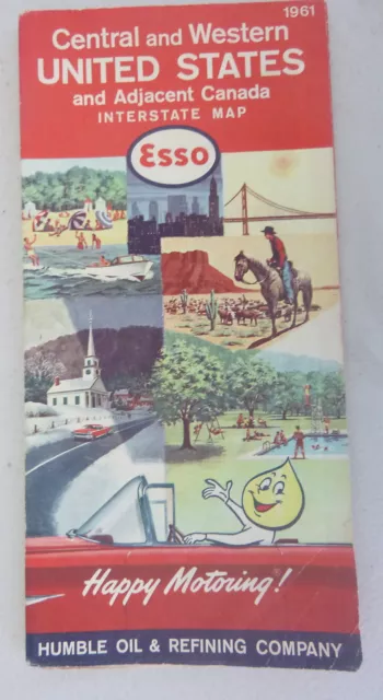 1961 Central & Western United States  road map Esso oil gas early Interstate
